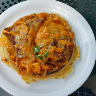Spicy chicken bacon waffle