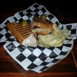 a sandwich and chips