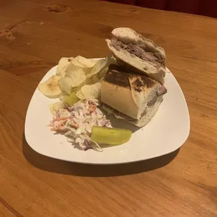 French Dip:  Perfectly Roasted Beef w/Swiss or Provolone and our own Aujus