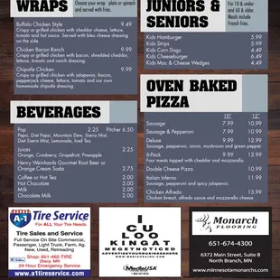 the menu of the restaurant