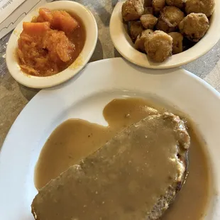 Meatloaf special on Monday with 2 sides (also soup and roll or cornbread) for only $11.50. Tasty and tender with savory gravy. 4.5 stars