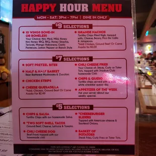 Happy Hour menu