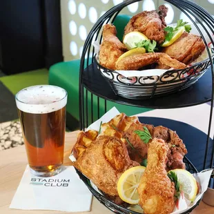 Stadium Club&apos;s chef-driven menu features elevated sports bar fare including award-winning fried chicken &amp; waffles