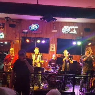 a band playing in a bar