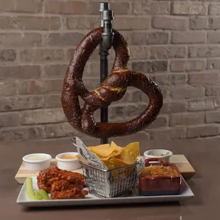 a pretzel and chips