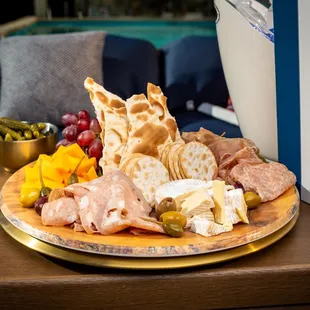 Gourmet Grazing Board - Imported Meats &amp; Cheeses served with Artisanal Crackers, Fresh Fruit, Mango Chutney, Olives &amp; Stone Ground Mustard
