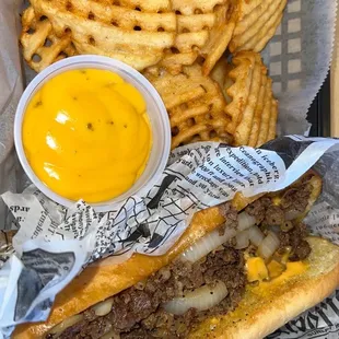 a hot dog and french fries