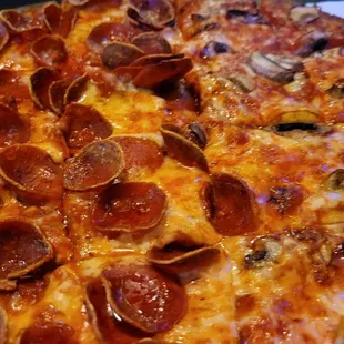 1/2 gald pepperoni &amp; 1/2 mushroom