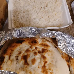 Plain naan and rice, part of the family platter deal.