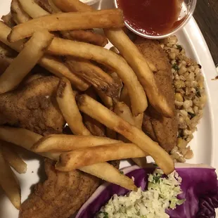 Fried CORN CAT FISH FRENCH FRIES AND SLAW AMAZING
