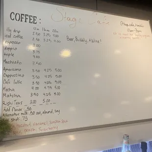 a menu on a white board