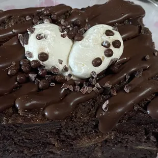 Close up of the chocolate bread pudding