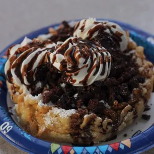 Funnel cake with brownies