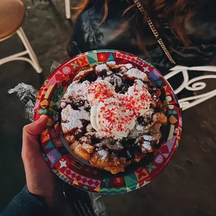 Peppermint mocha funnel cake / $9.49