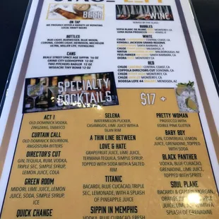 Drink menu