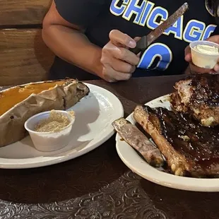 Ribs and loaded sweet potato
