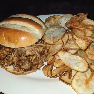 Pulled Pork Sandwich and Homemade Chips