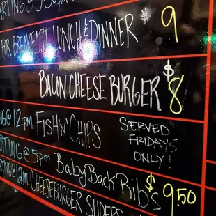 a menu on a blackboard