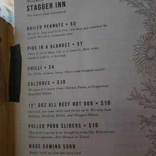 a menu for a restaurant
