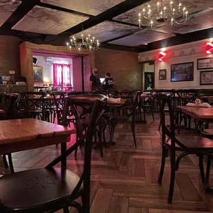 tables and chairs in a restaurant