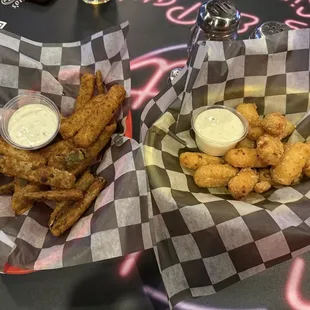 Fried Zucchini &amp; Spicy Mac and Cheese Tots