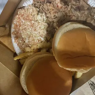 Pulled pork platter with "rolls"