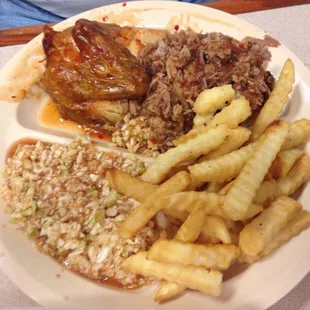 BBQ Chicken, BBQ, Fries, &amp; BBQ Slaw $7.25