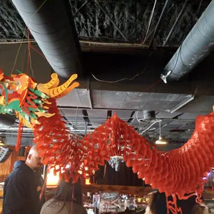 a group of people in a restaurant