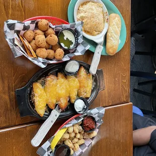 Calamari Crab dip Hush puppies  Potato Skins