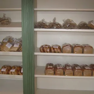 shelves of bread and pastries