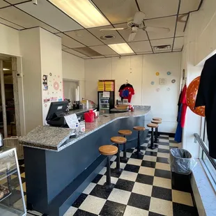 the interior of a donut shop