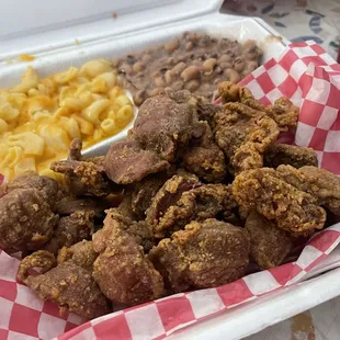 Chicken Gizzards, Mac &amp; Cheese, with Black Eyed Peas