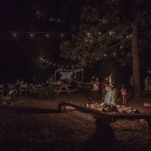 There's a fire pit and a 12X16 stage for your band or DJ. We also have a PA system for playing your own music. And no curfew!