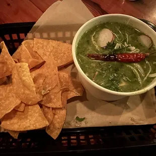 Pozole and chips