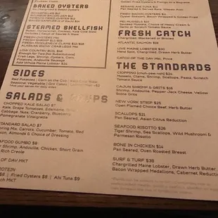 the menu for the restaurant