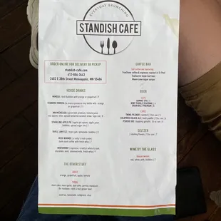 a menu for a standish cafe