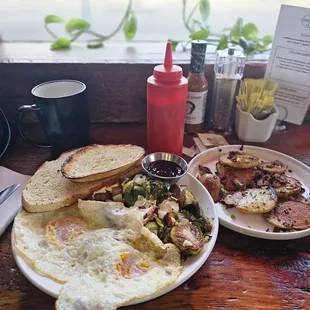 Brussel sprout hash and standish potatoes