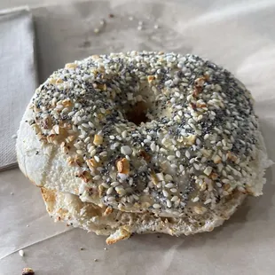 a bagel on a table