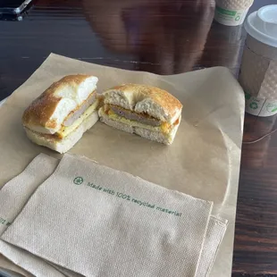 Egg, Sausage, Egg and Cheese Bagel. I&apos;m a plain Jane when it comes to bagel flavors.
