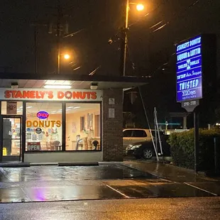 the outside of a donut shop