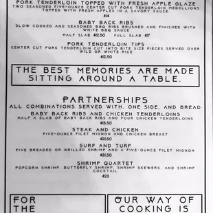 the menu for the restaurant