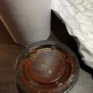 1 tiny cup of BBQ sauce. No ketchup, no relish, not even a napkin?