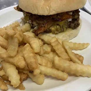 a hamburger and french fries