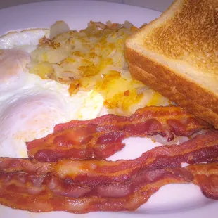 Eggs, Bacon and Hash browns..