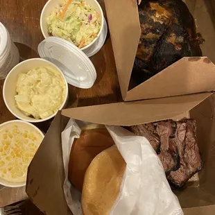 Sides and Beef Brisket and Smoked Chicken