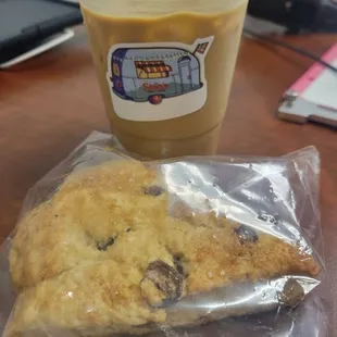 Latte and chocolate chip scone