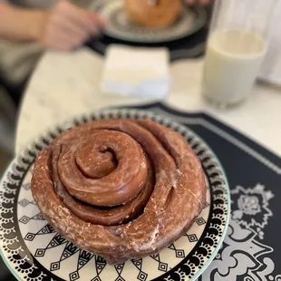 Cinnamon roll and glazed donut