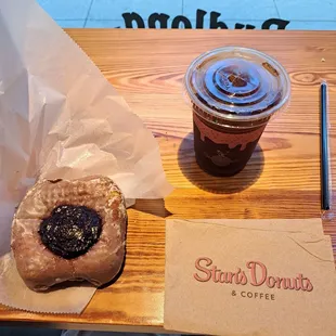 Blue berry cream cheese and cold brew coffee.