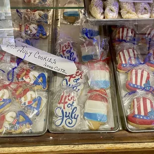 a display of patriotic cookies