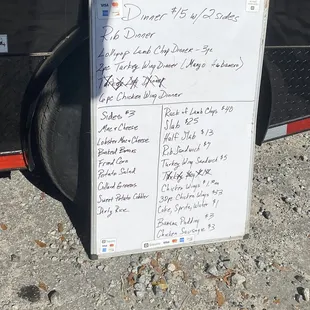 Menu... the owner will mark items off as they sell out